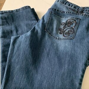 CJ Banks Dark Blue Straight Leg Jeans with Embroidery